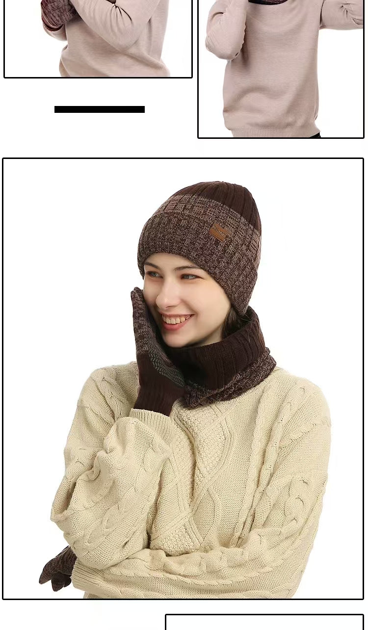 thickened wool three-piece hat set