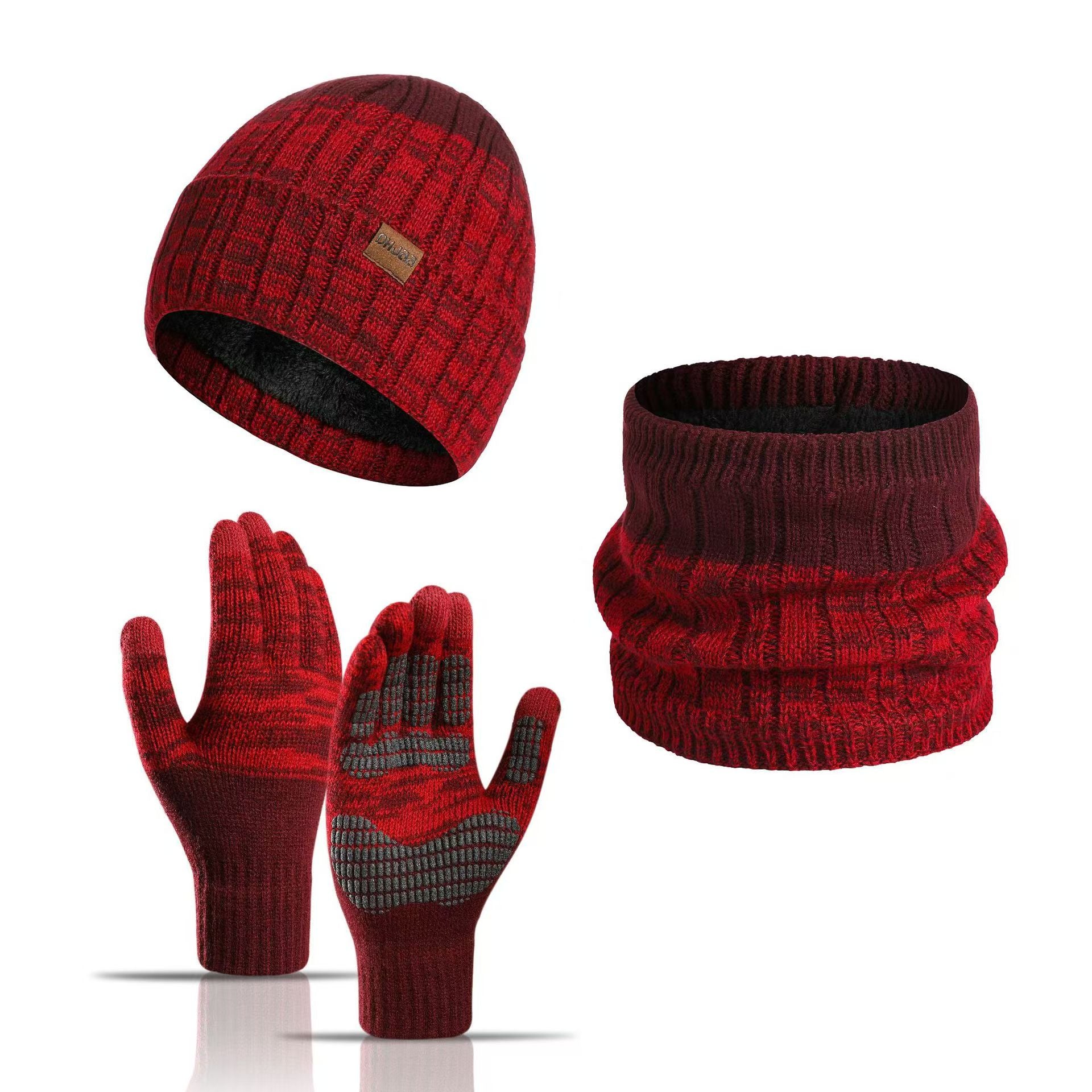 thickened wool three-piece hat set