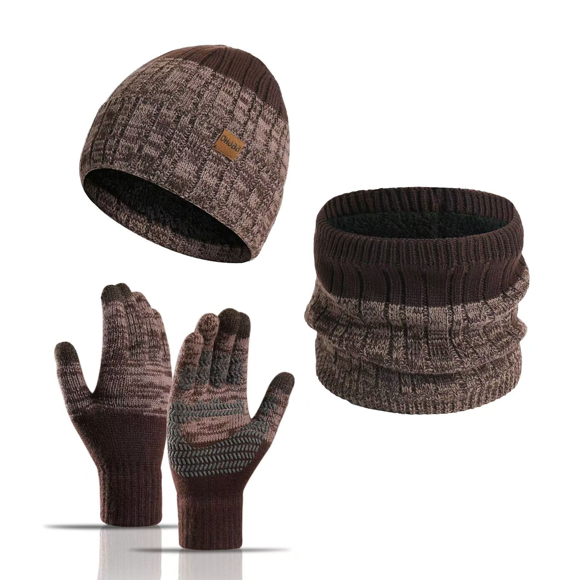 thickened wool three-piece hat set