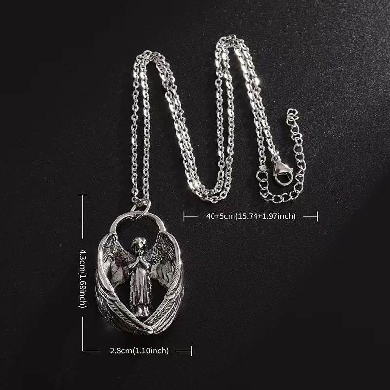 Angel Wings Pendant Necklace - Gothic Guardian Angel Jewelry