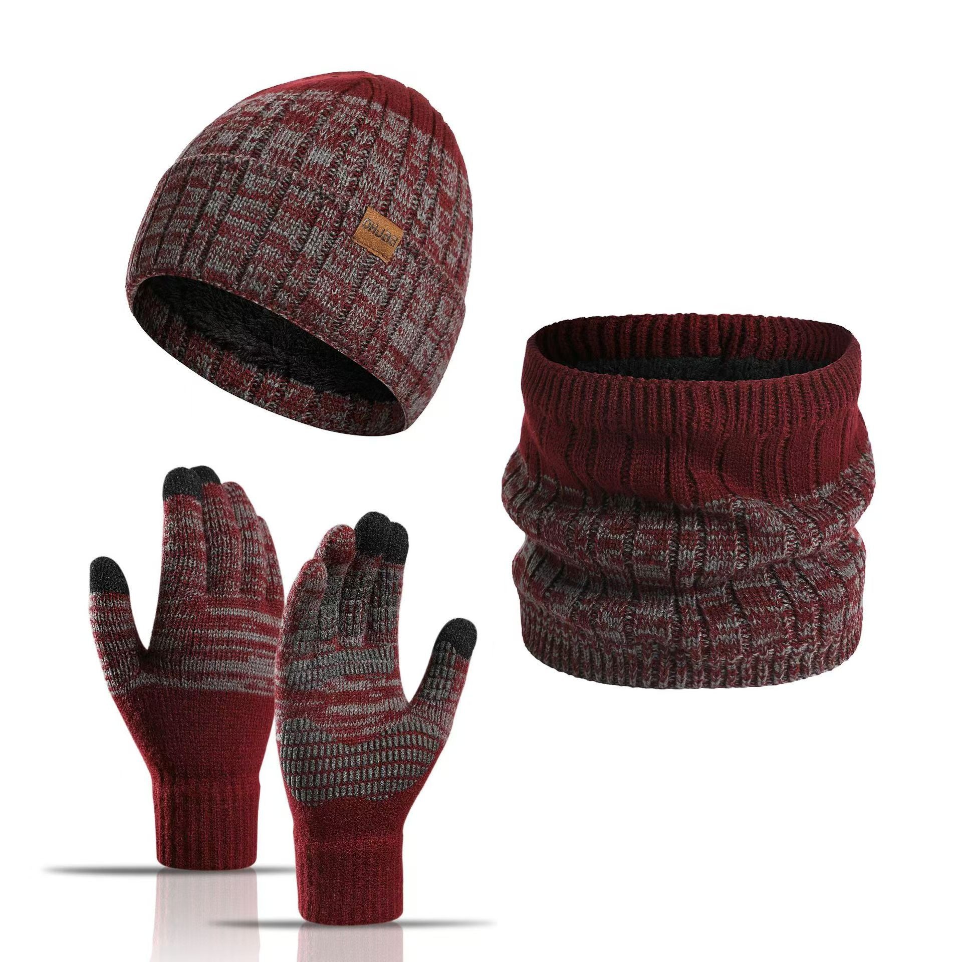 thickened wool three-piece hat set